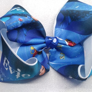 Evie large bow , 8&quot; descendants floppy hair clip blue, big adorable for girls! quick ship! great gift! gold purple black hair bow