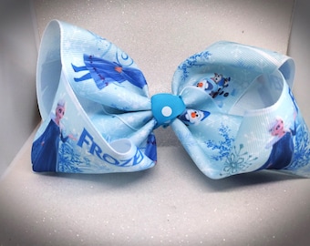 Big Frozen bow, Frozen 2 hair clip,  Elsa Anna Olaf big floppy bow,  blue white barrette,  princess hair bow, 5" or 8"  large bow
