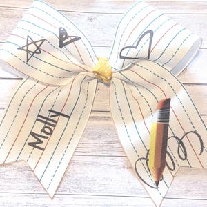 Personalized Pencil Hair Bow: Grosgrain Cheer Bow, Back to School Clip