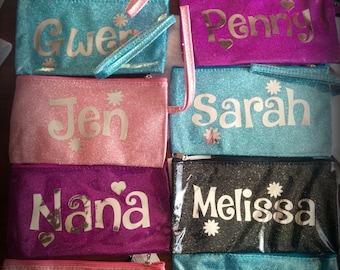 Personalized cosmetic case, glitter vinyl bag name Zip, great for cosmetics, craft supplies, pencil pouch, monogram QUICK SHIP, gift for her