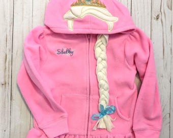 Toddler Personalized Elsa or Anna hoodie with braid(s) snowflakes and name! great gift for her!  frozen hooded sweatshirt jacket pink,18m 24
