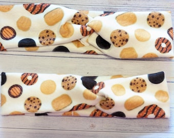 Girl scouts headband with cookies, brown tan daisy brownie junior Cadette bow, fleece warm head wrap, cookie booth hat, ear warmer,