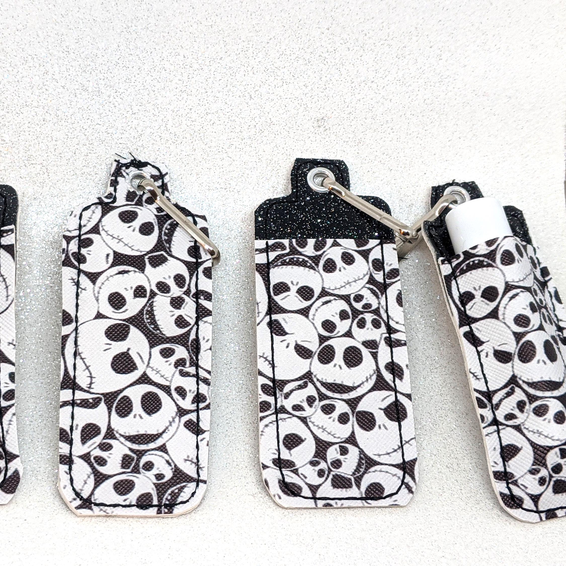 Nightmare Jack skull chap stick lip balm key fob key chain Halloween black white skulls skeleton vinyl clip