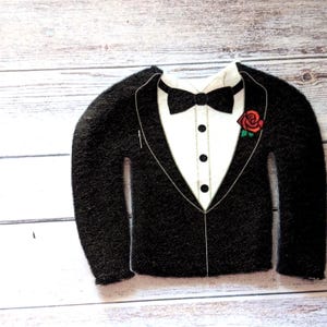 Elf-sized tuxedo-looking jacket, doll/elf sweater, 10&quot; doll size, super soft, clothing, formal wear, black soft tee, Groom costume,