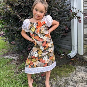 Pumpkin Peasant Dress: Gold Star Accents, Fall Thanksgiving Outfit