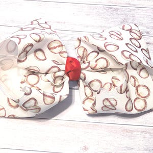 Baseball Hair Bow for Girls – 5" or 8" Grosgrain Game Day Bow – Red Stitch Sports Bow – Summer Softball Accessory – Handmade Baseball Bow