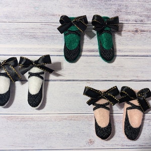 Elf-sized ballet shoes, SO CUTE! 10&quot; doll size, felt stitched shoes,  Elf-sized shoes, Girl elf accessories,  christmas boots, green red