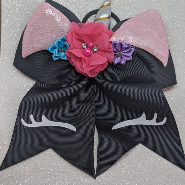 Black unicorn cheer bow girls unicorn cheer bow! READY TO SHIP! unique black hair bow gift for girl! sleeping unicorn cute pink purple