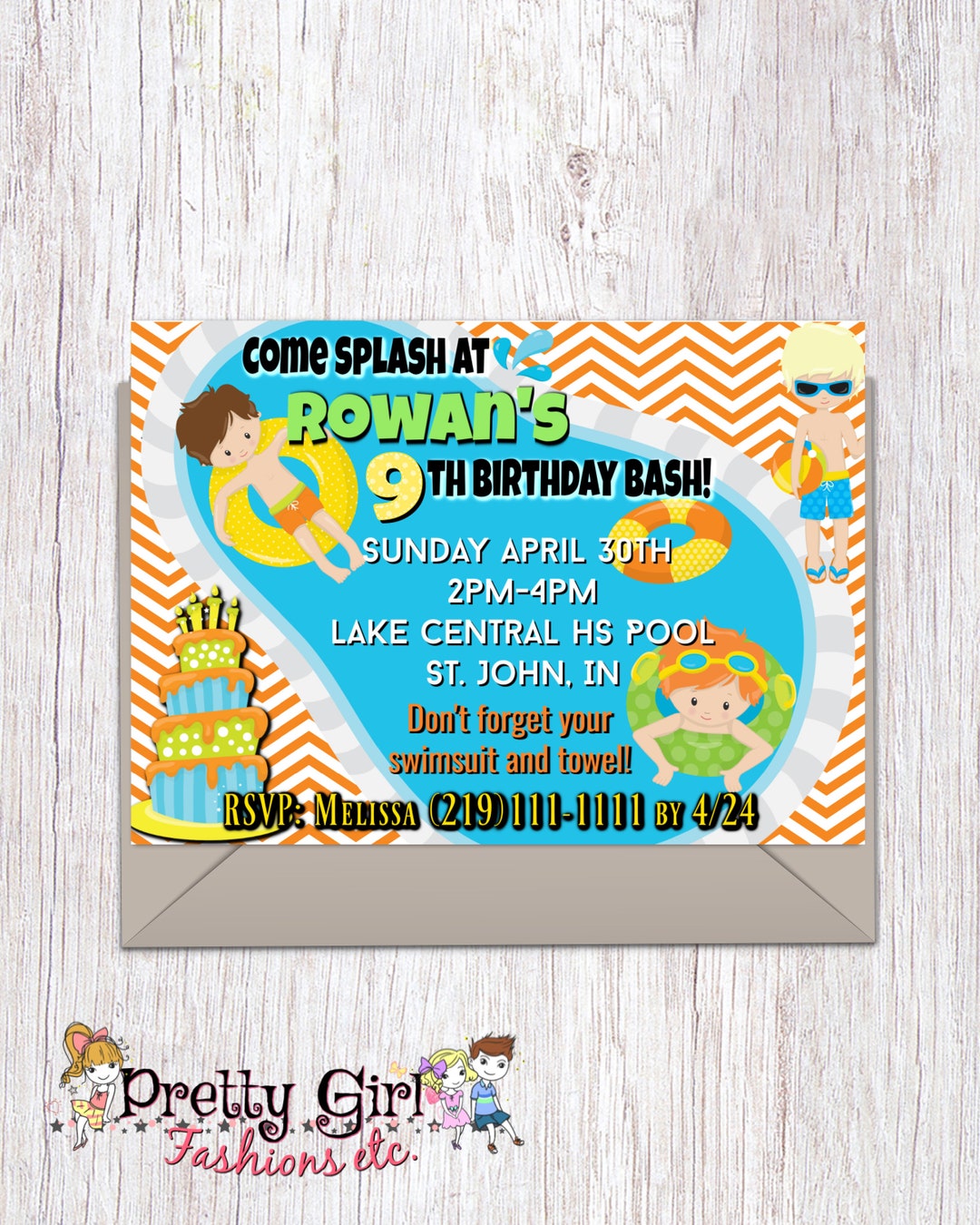 Pool Party Digital Invitations Birthday Invitations 5x7 Boys Etsy
