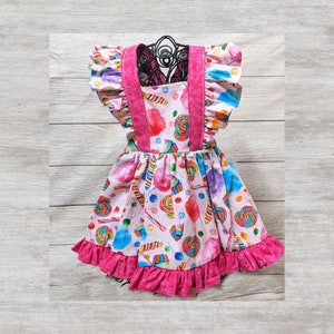 Roze peuterjurk met ruches, Sweet One birthday, Two Sweet, schattige suikerspin, lollyboetiek, ruchesrok, optocht 12 m, 18 m