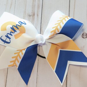 Softball personalized hair bow with team colors, name and number! Baseball mom, baseball sister bow, blue gold pink red green, sports hair