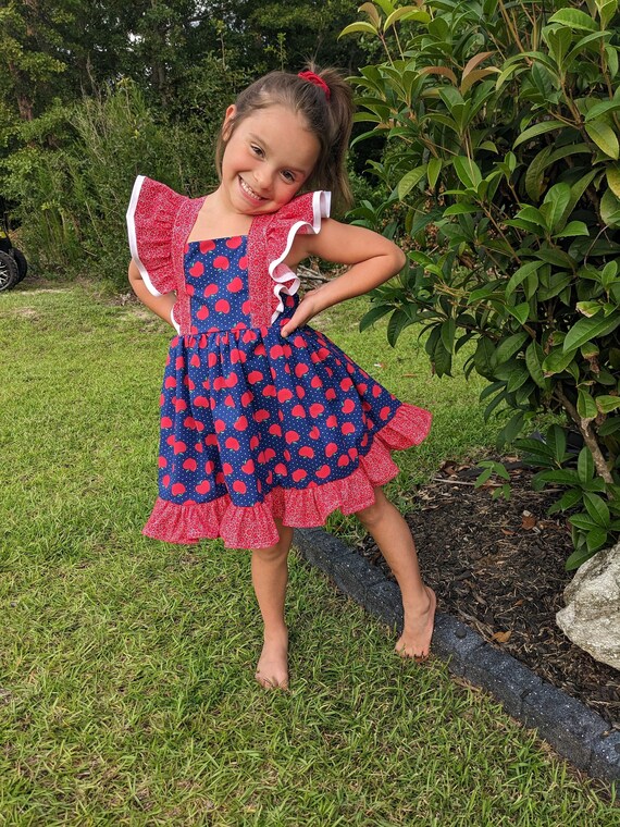 Buy Girl s Back to School Dress Gathered Dress Fits 4t 5t 6 Girls Cute Ready to Ship Navy Red White Back to School Boutique Dress Apple Online in India Etsy