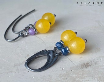 Earrings made of silver and gemstones "Sunny Jadeites". Artisan jewelry in vibrant colors.