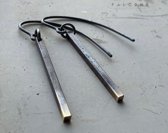 Orecchini in ottone e argento &quot;Simple Brown & Gold&quot; • Gioielli artigianali minimalisti • Orecchini geometrici in metallo • Orecchini moderni.