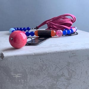 Necklace made of minerals, copper & silver with copper jade ball pendant &quot;Raspberry Tulips&quot; • Feminine handmade jewelry • Gemstone necklace