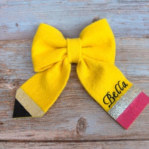 Back to School Custom Embroidered Pencil Felt Hair Bow w/clip