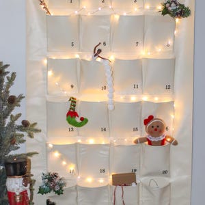 Hanging Christmas Advent Calendar with 24 Pockets Faux Leather Vinyl