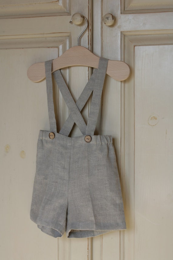 Shorts with braces for boys grey linen pants Stone washed Etsy