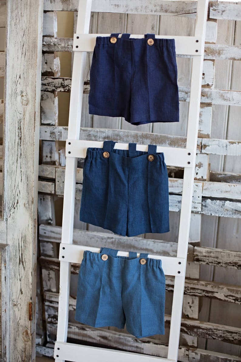 Blue Shorts With Suspenders Linen Boys Pants Stone Washed Linen Shorts Boys Trousers Summer