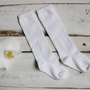 Kids Knee High white Socks for baby christening, toddler baptism knee high white socks