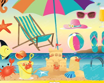 LIFE'S A Beach Digital Clipart Pack, Summer Clipart, Beach Clipart, Flip Flop Sandals, Vacation, Clipart,  Invitations, Scrapbooking,