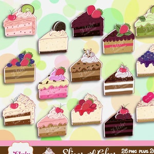 Rebanadas de Pasteles Imágenes Prediseñadas Digitales, Pasteles Dibujados a Mano, Frutas, Boda, Dulce, Panadería, Dulces, Scrapbooking, Pasteles de Fiesta, Tarta de Queso