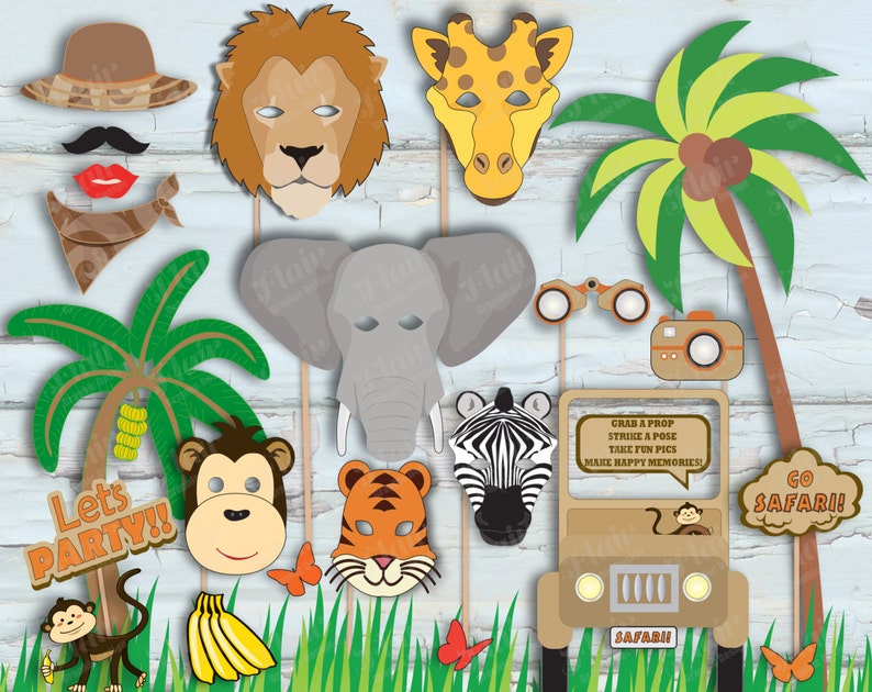 SAFARI ANIMALS Photo Booth Masks and Party Props Printable Animal Party Safari Birthday Baby Shower Wedding Shower Africa