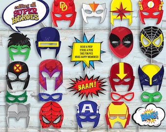 SUPERHEROES Photobooth Masks and Props, Comic Book Party, Digital Masks, Costume Party, Kids Birthday, Decorations