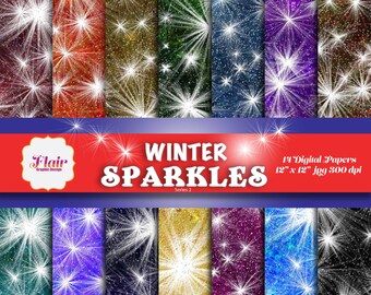Serie di carte digitali Winter Sparkles 2, carte natalizie, carte scintillanti, carta glitterata, fotografia, inviti, forniture per l'insegnante