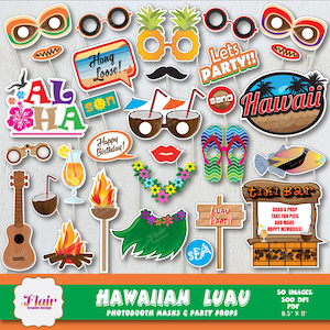 HAWAIIAN LUAU Photo Booth Maskers, Hula Party, Pool Party, Zomer Photo Booth, Tiki Party, Verjaardagsfeestje Rekwisieten, Bruiloftsfeesten