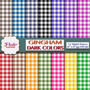 Gingham Dark Colored Plaid Digital Papers, Spring Colors, Picnic Tablecloth, Baby Colors, Summer Papers, Lumberjack Paper,Teacher&#39;s Supplies