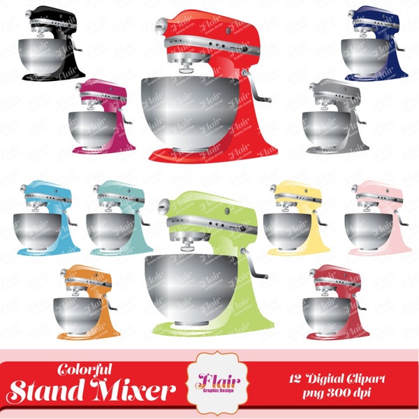 COLORFUL STAND MIXER Digital Clipart Pack, Baking Clipart, Cooking, Kitchen Tools, Pastries, Culinary Clipart, Instant Download, Supplies