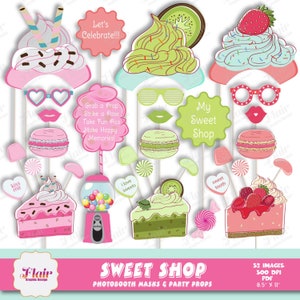 Máscaras e adereços de cabine fotográfica Sweet Shop, máscaras digitais, festa à fantasia, aniversário infantil, decorações, adereços de festa