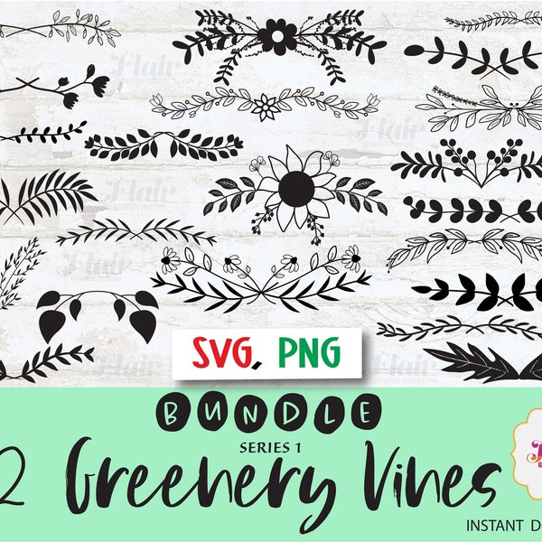 Greenery Vines Bundle, SVG, PNG, Floral Bouquet, Leaf Divider SVG, Border, Plants, Decorative Border, Frame svg, Line Art, Commercial Use