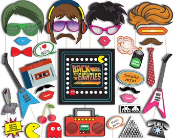 BACK to the  EIGHTEES Photo Booth Masks, 80's Party, 1980, 80's Birthday Party, 80s Party Printables, Photobooth, Instant Download