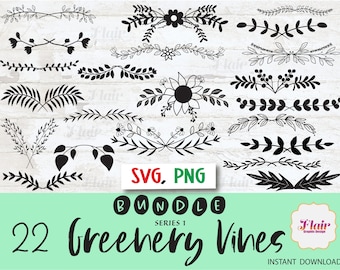 Greenery Vines Bundle, SVG, PNG, Floral Bouquet, Leaf Divider SVG, Border, Plants, Decorative Border, Frame svg, Line Art, Commercial Use