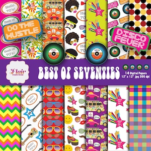 70's Digital Papers, Hippie Papers, 1970, Retro, Photo booth Props, Party Props, Disco Party Paper, Vinyl Records, Teacher's Supplies image 1