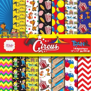Papeles Digitales de Circo, Carnaval, Animal, Payaso, León, Tigre, Fiesta de Carnaval, Fiesta de Circo, Animales Lindos, Payasos, Suministros para Maestros