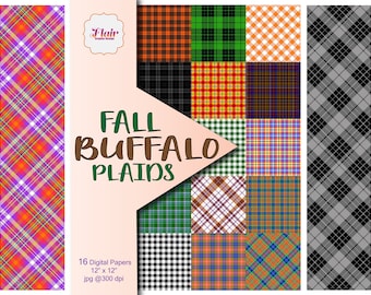 Carta digitale a quadri di bufalo autunnale, colori autunnali, Halloween, vacanze, percalle, scrapbooking, tartan scozzese, fattoria, materiale scolastico