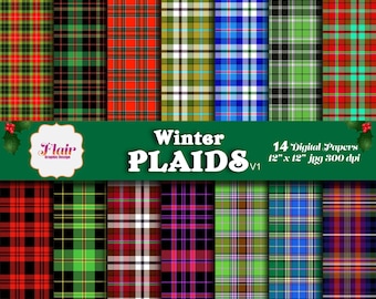 WINTER PLAAIDS Carta digitale, Colori invernali, Plaid natalizio, Tartan scozzese, Preppy, Scacchi, Texture scozzese, Confezione regalo