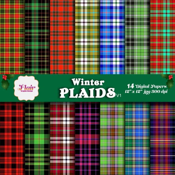 WINTER PLAIDS Digital Paper, Winter Colors, Christmas Plaid, Scottish Tartan, Preppy, Checkered, Plaid Texture, Gift Wrapper