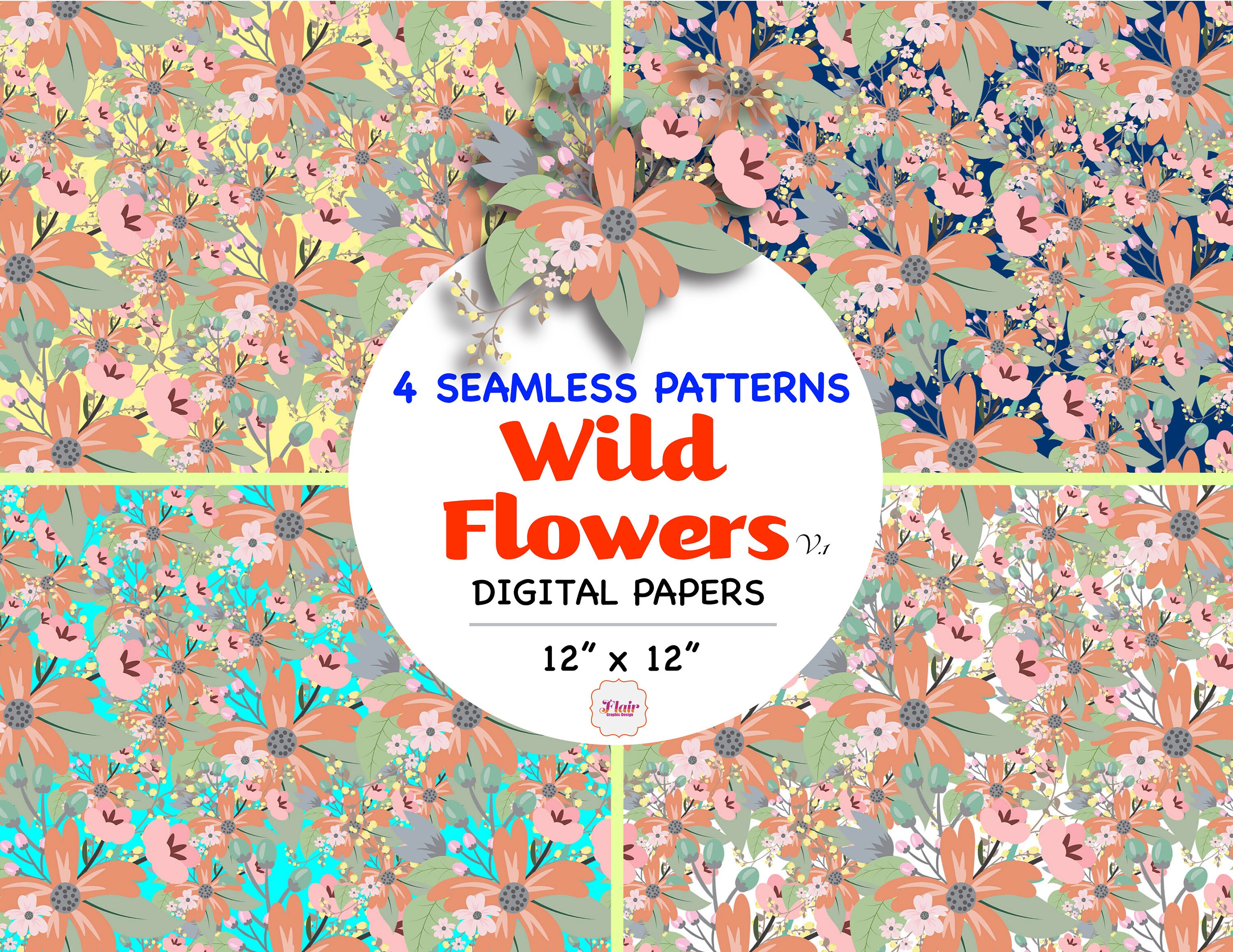 Hand Drawn Wild Flowers Seamless Patterns V1, Floral Patterns, Spring ...