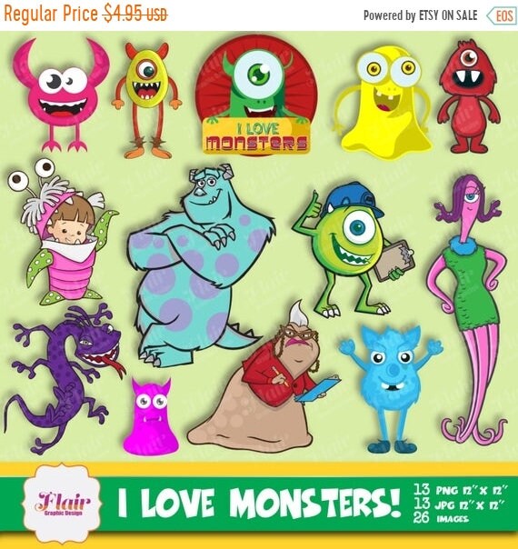 80 Off I Love Monsters Digital Clipart Monsters Inc Etsy
