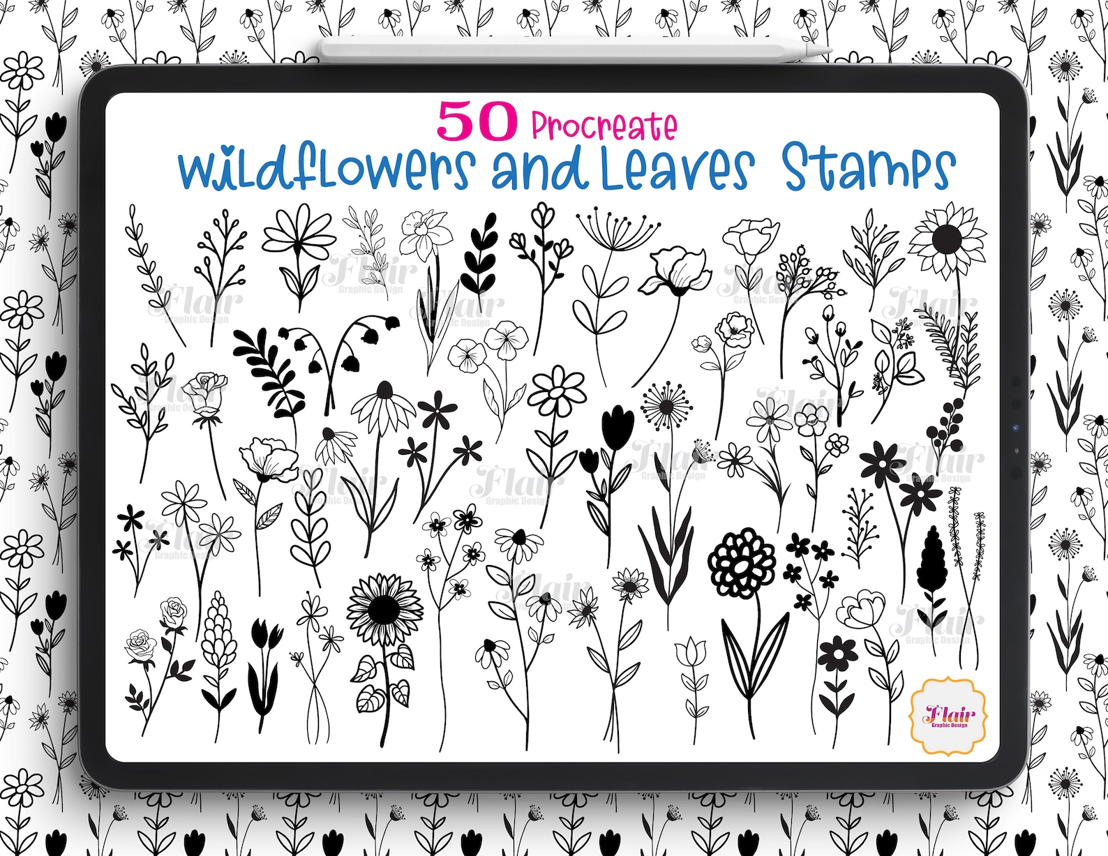 Wildflowers and Leaves Procreate Brushes, Floral Procreate Brushes ...