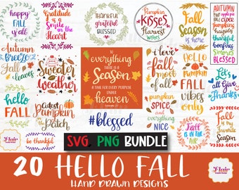Pacchetto Hello Fall SVG, clipart digitale PNG, Halloween, citazioni bibliche e motivazionali svg, clipart autunnale, Ringraziamento svg, foglie, file di taglio