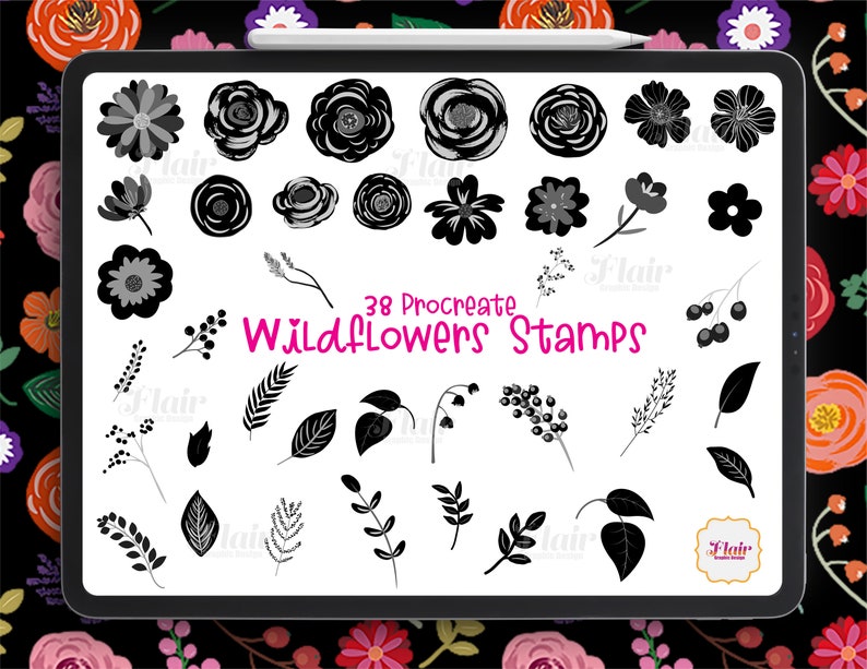 Wildflowers Procreate Stamps Digital Brush, Plants and Flowers Brush ...