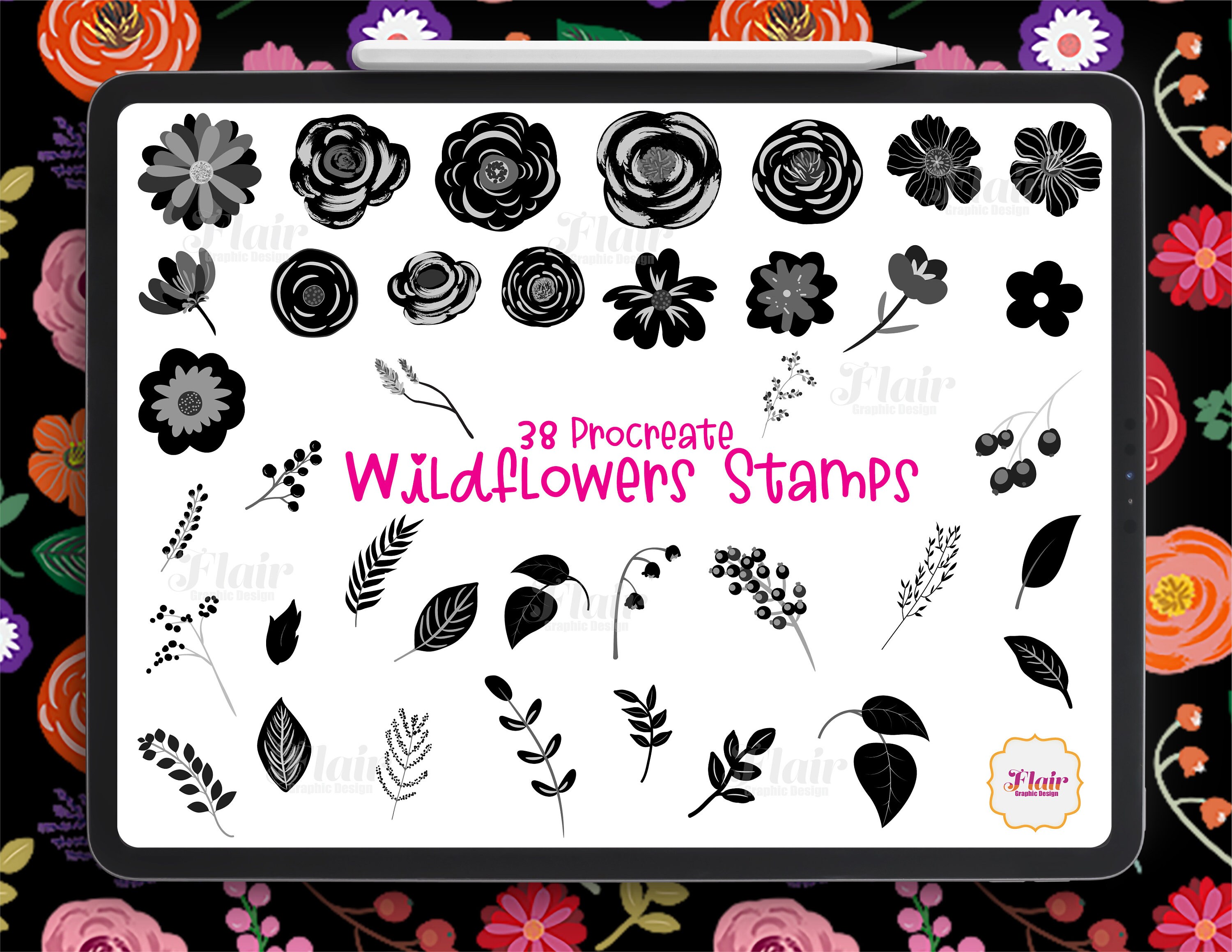 Wildflowers Procreate Stamps Digital Brush, Plants and Flowers Brush ...