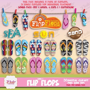 FLIP FLOPS Digital Clipart Series 2, Summer Clipart, Beach Flip Flops, Sandals Clipart, Summer Party, Pool Party