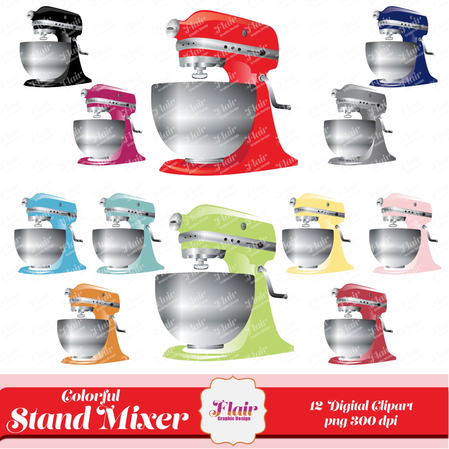 COLORFUL STAND MIXER Digital Clipart Pack, Baking Clipart, Cooking, Kitchen Tools, Pastries, Culinary Clipart, Instant Download, Supplies for sale  