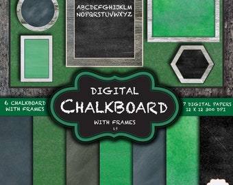 Chalkboard with Vintage Wood Frames Plus Chalkboard Texture Digital Papers, Chalk, Back To School, Supplies, Student, Teacher